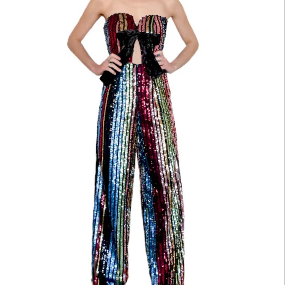 Multicolor Strapless Sequin Jumpsuit